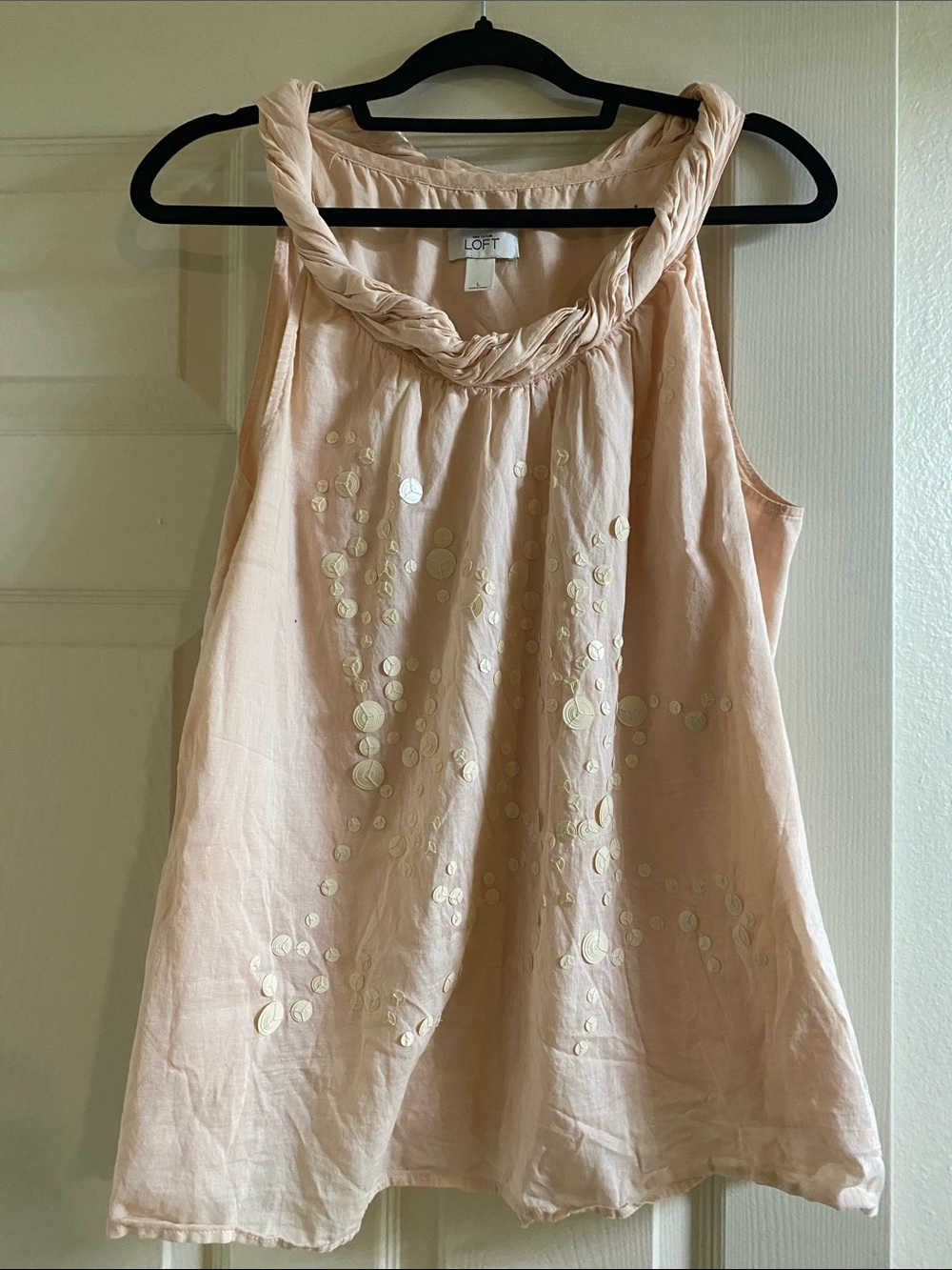 LOFT Peach-Pink Braided-Neckline Sequin Sleeveless Camisole